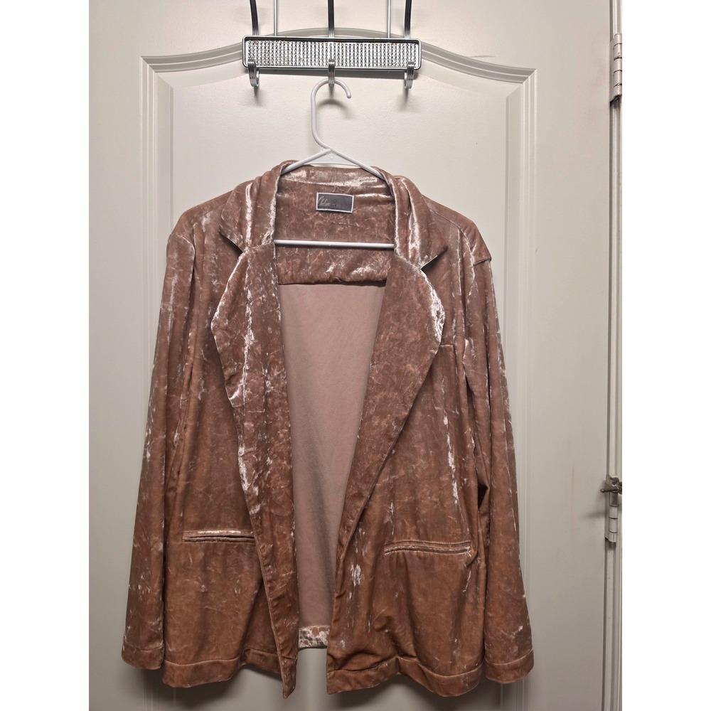 Chelsea28 Womens Crushed Velvet Blazer Dusty Rose Pink Open Front Jacket size L